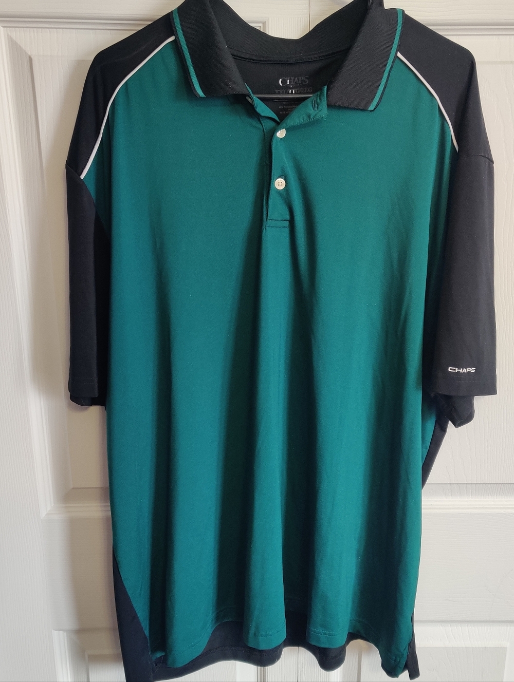 Chaps Mens XXL Polo Teal Green Black Golf Active wear Short Sleeve Color Block